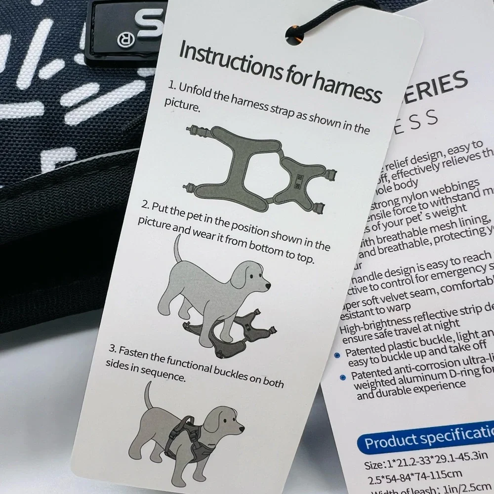 Dogness Dog Harness Elegant Series - Black & White Pattern Size XL NWT
